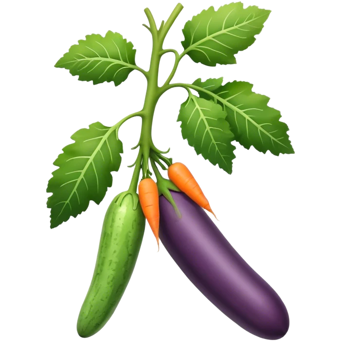 eggplant, cucumber, big carrot, on a branch emoji
