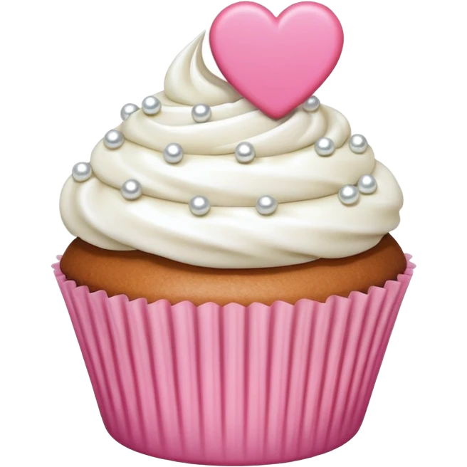 cupcake with a pink heart topper and pearls emoji