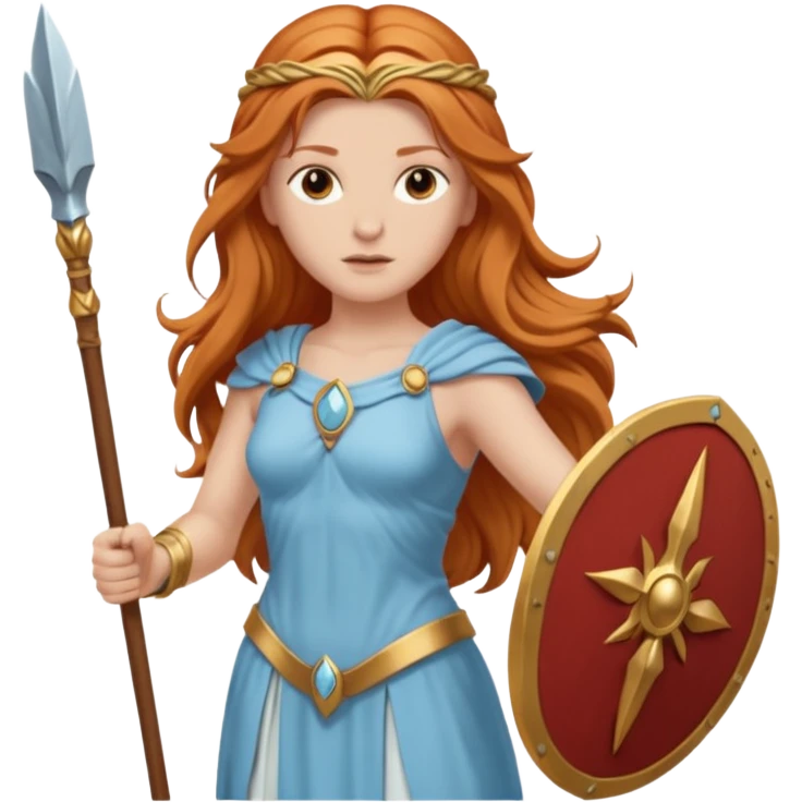 Minerva, Wisdom Goddess from Rome Mythology with long reddish blonde hair, light blue outfit emoji