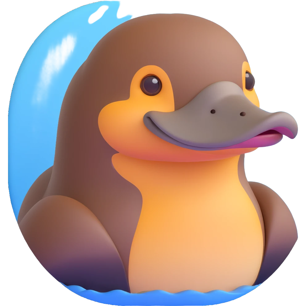 Noble platypus portrait, calm and composed, sleek build with velvety brown fur, distinctive duck-bill, observant hazel eyes, sophisticated features, soft serene glow, intelligent and enigmatic, ancient uniqueness emoji