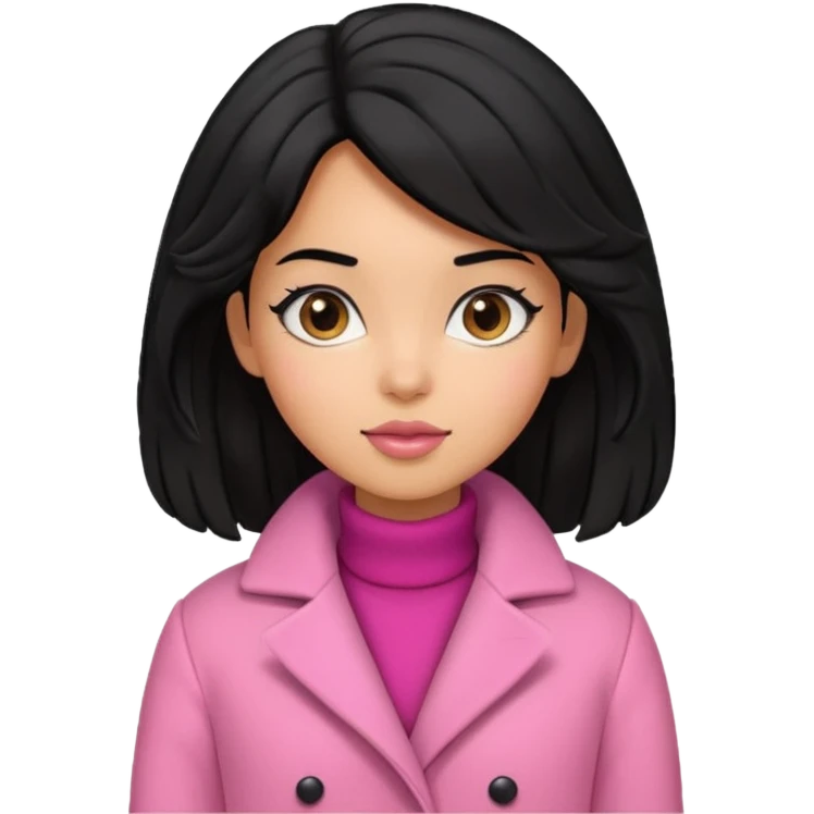 A caramel skinned girl that’s has puffy black hair with her hair up skinny and wears a pink coat  emoji