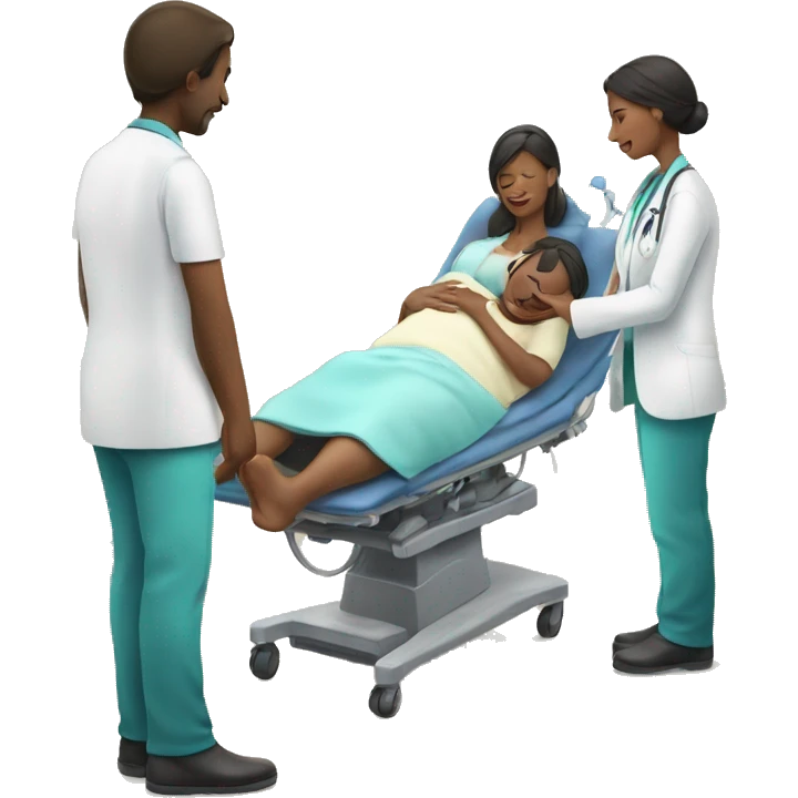 a woman gives birth and doctors stand nearby emoji