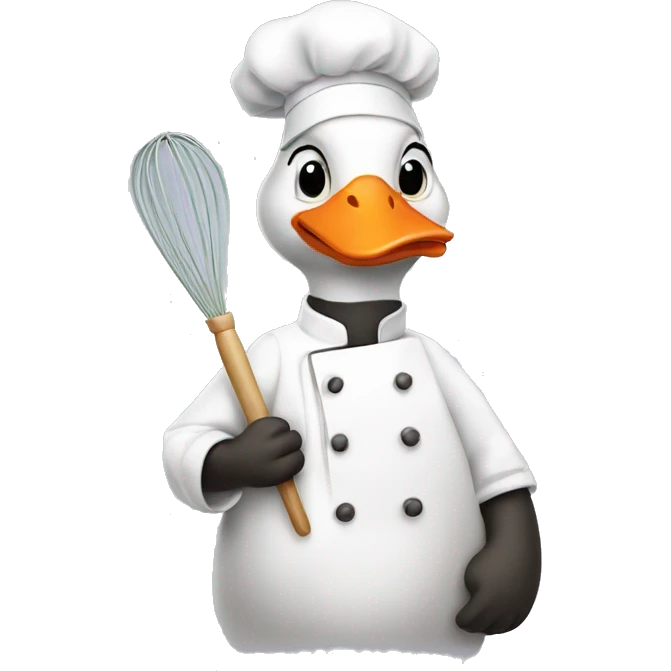 A goose dressed like a chef with one whisk in his hand emoji