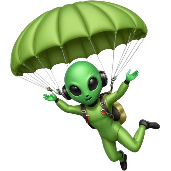 Skydiving alien with parachute and UFO emoji