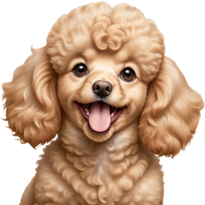 Cinematic Cute Yawning Apricot Poodle Portrait Emoji, Head tilted slightly with a dramatic, wide-open yawn, displaying a soft, curly apricot Fur with delicate texture, floppy ears slightly drooping, round warm eyes barely open in drowsy contentment, Simplified yet irresistibly adorable features, highly detailed, glowing with a soft, cozy glow, high shine, relaxed yet expressive, stylized with a touch of whimsy, bright and endearing, soft glowing outline, capturing the essence of a sleepy yet affectionate companion, so drowsy it feels like it could stretch right out of the screen and curl up for a nap! emoji
