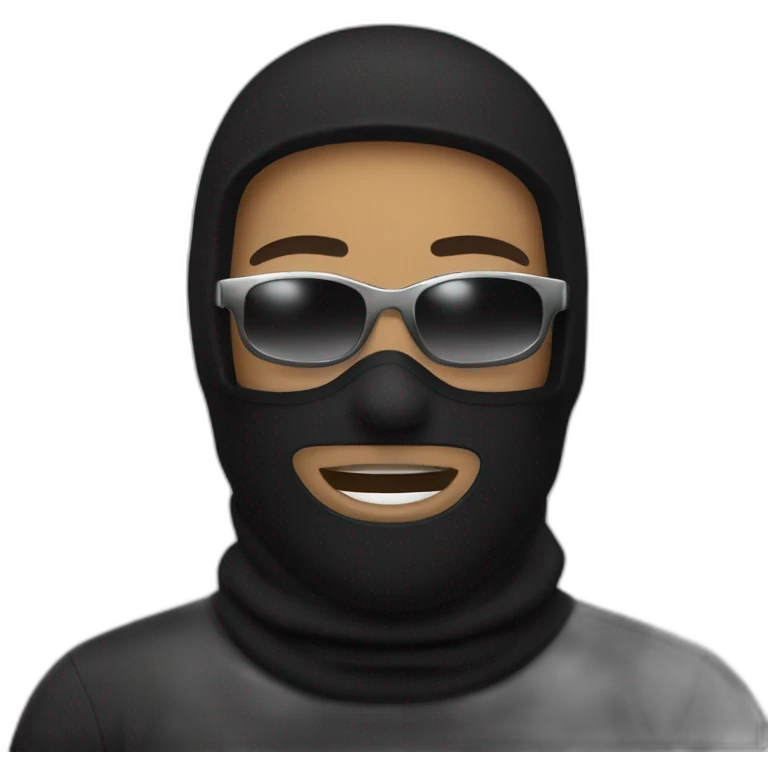 a man with a black balaclava in wooll, black sunglasses and silver grillz on teeth emoji