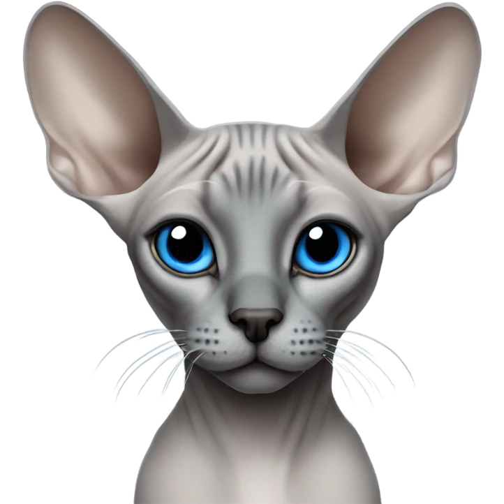 Sphinx cat , grey with a blach nose and blue eyes emoji