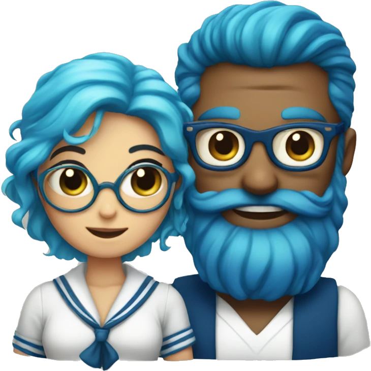 a sailor with glasses and a mermaid with blue hair emoji