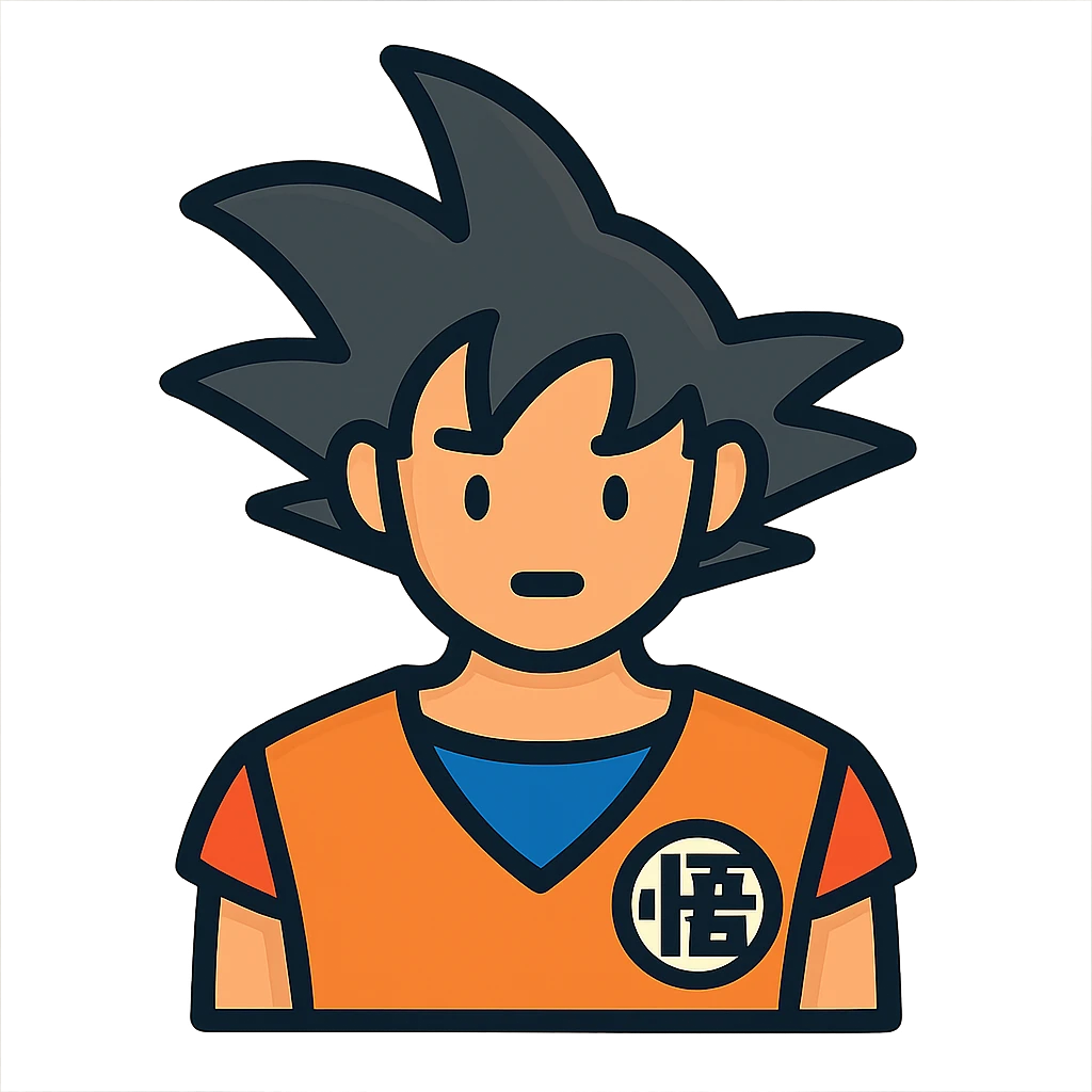 Goko character rendered as a lineal color icon, black outlines, subtle gradients, professional look emoji