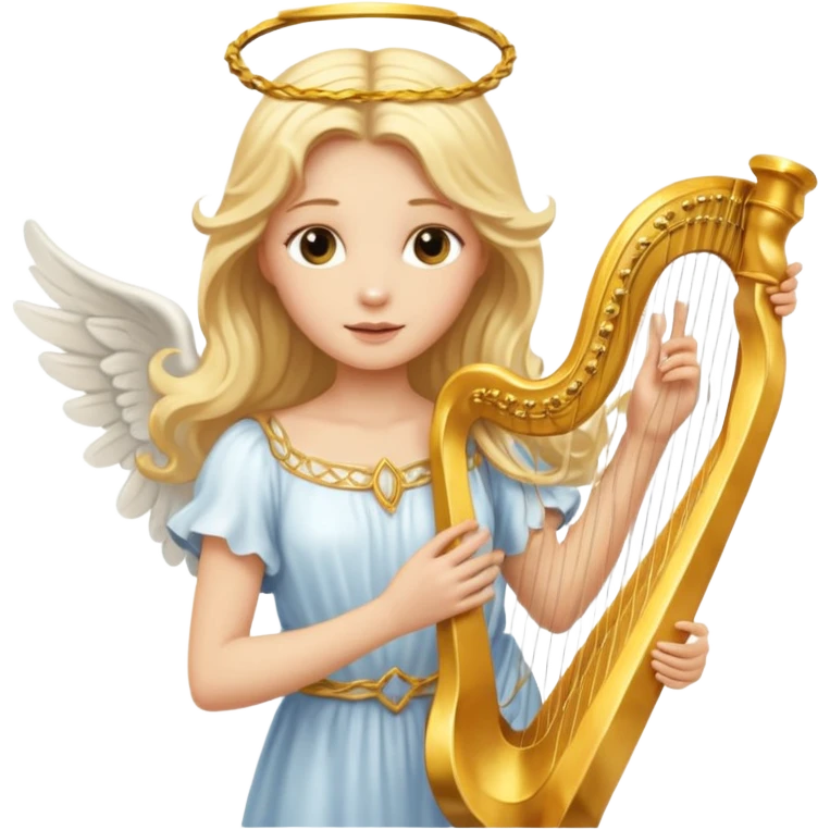 Female angel holding harp with flowing hair emoji