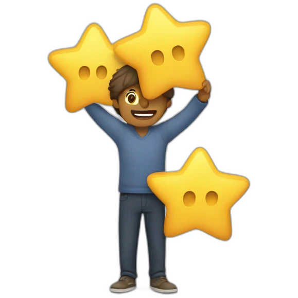 man holding up 5 stars emoji