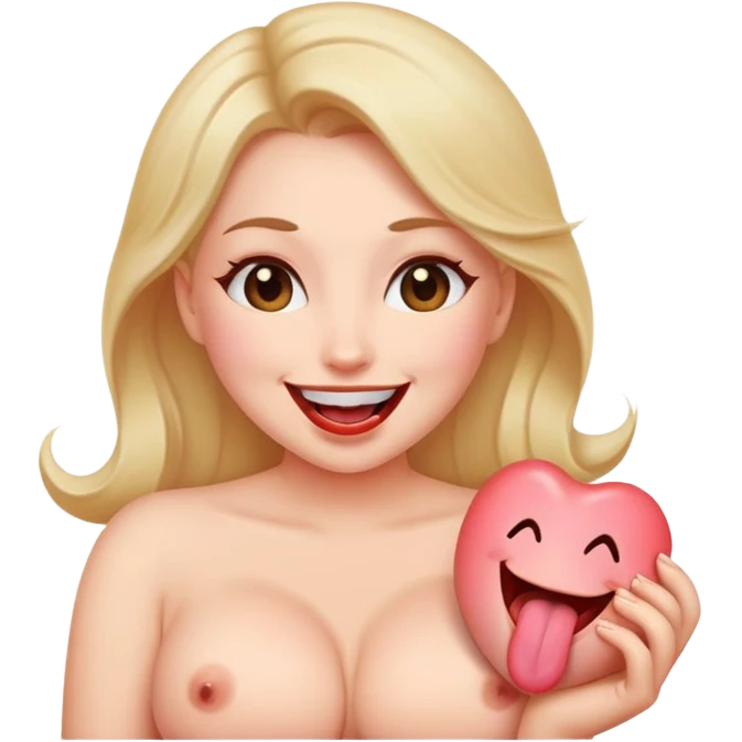 Blushing emoji with large breasts and tongue out emoji