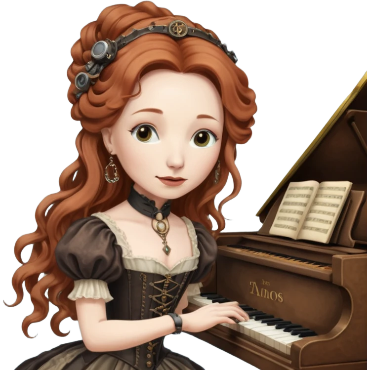 steampunk - very old aged Tori Amos - playing the piano in a Victorian dress emoji