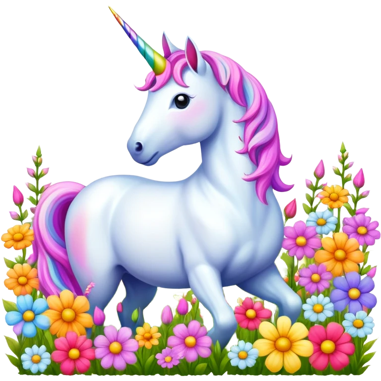 unicorn in a field of flowers emoji