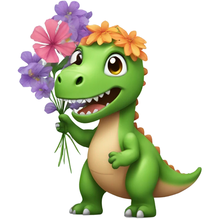 dinosaur with flowers emoji