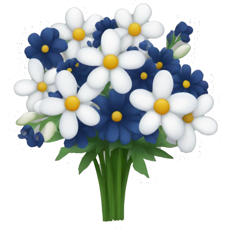 a flower bouquet with navy blue flowers as well as white ones emoji
