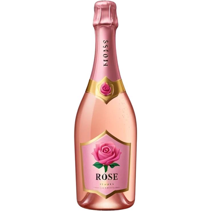 bottle of sparkling rosé with a rose logo on the label, tilted up and to the left, no glass emoji