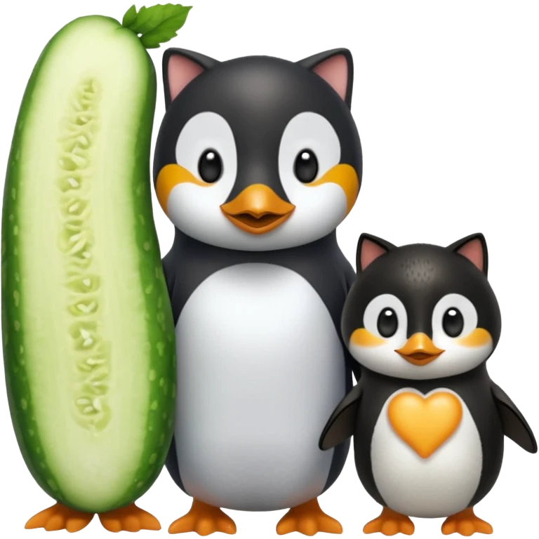 Köpekin yaninda kedi penguen kedinin yaninda üçüde hiyar yesin emoji