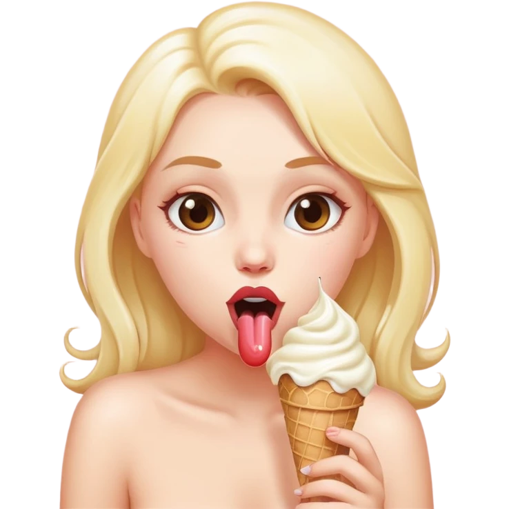 A naked girl licks ice cream emoji