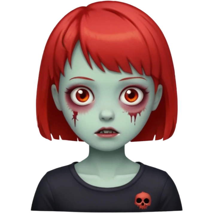 red short hair cute zombie girl with short bangs emoji