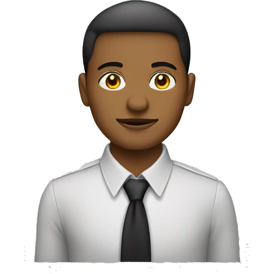 genera un joven de ojos de color claro con ropa semi formal señalando algo emoji
