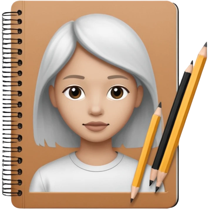 portre skecth on sketch book, with pencil. black and white emoji