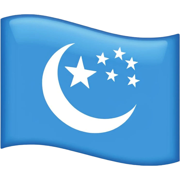 East Turkistan flag emoji-style, bright sky-blue rectangle, white crescent and star in top-left corner, flat, simple, no flagpole, tiny icon.”

 emoji