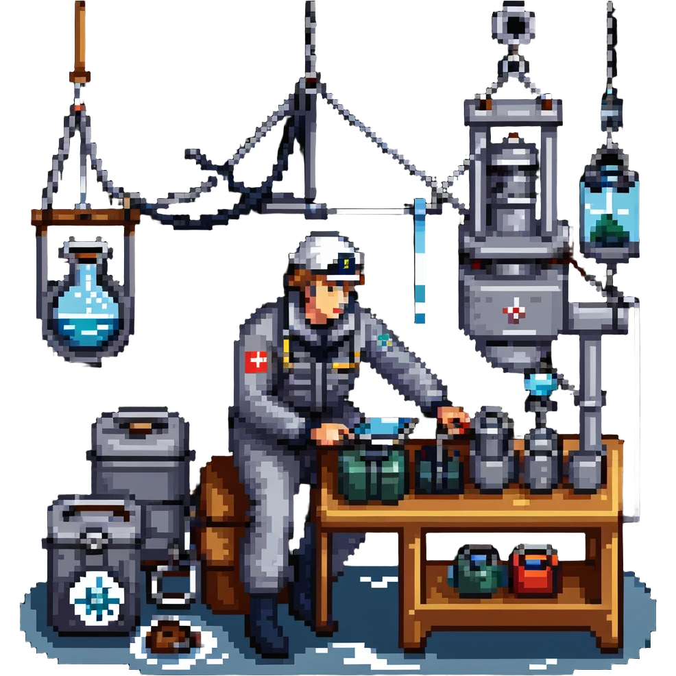 Russian sailor oceanologist operating a winch with scientific equipment and ocean research instruments emoji