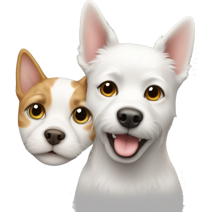 A small white dog and a tabby cat emoji