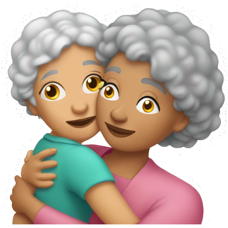 Latina grandma with grey hair hugging her Latina grand daughter emoji