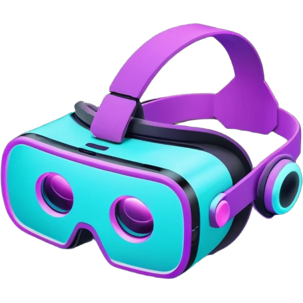 Futuristic glowing neon VR headset, purple and cyan light, dark background, digital tech style emoji