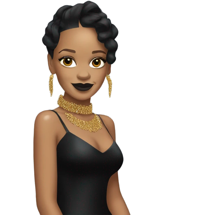 Rihanna in a black dress with golden details  emoji