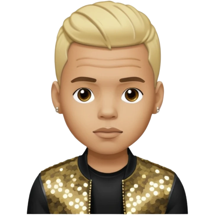 Chris Brown with blonde hair, black sequin outfit emoji