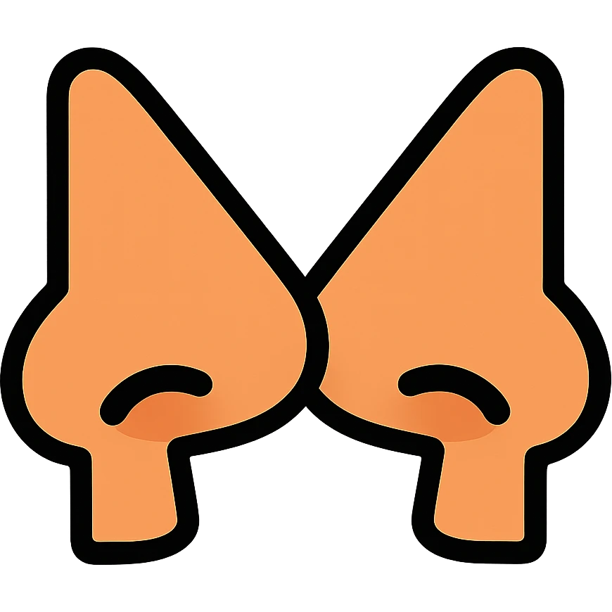 flat toon style two noses bumping, simple and bold emoji
