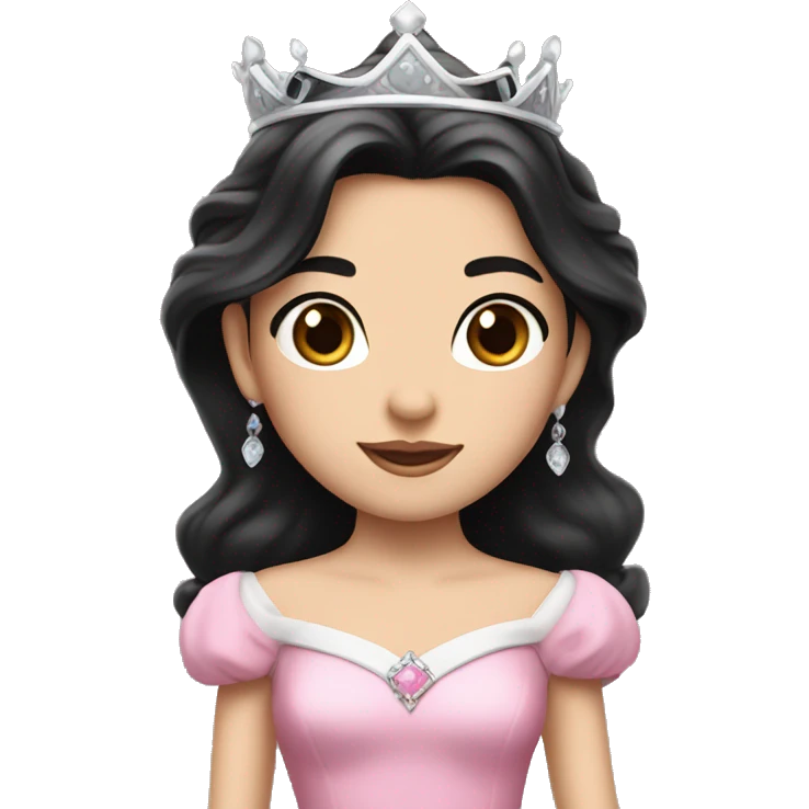 PRINCESS WITH WHITE SKIN, LONG BLACK HAIR WITH LIGHTLY WAVES, WITH PRINCESS CROWN, WITH PINK PRINCESS OUTFIT emoji