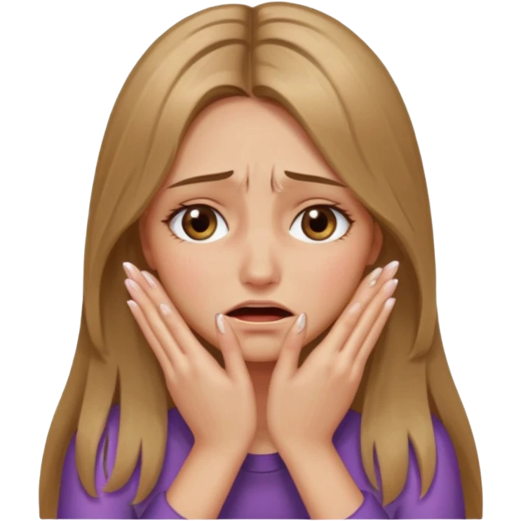 long Bronde hair girl crying with hands covering face and nails long emoji