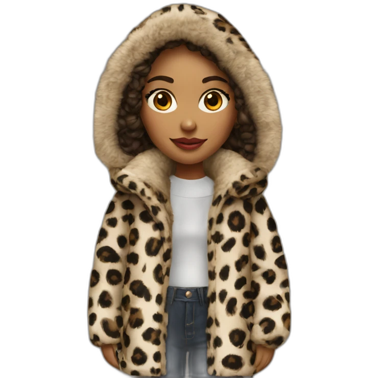 Winter girl in print leopard coat emoji