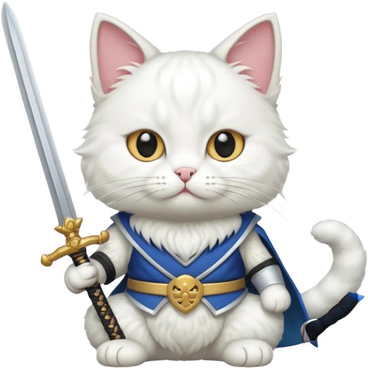 un gato blanco con 3 espada emoji