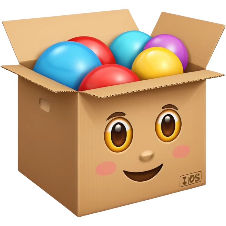 cardboard box with toys, realistic emoji