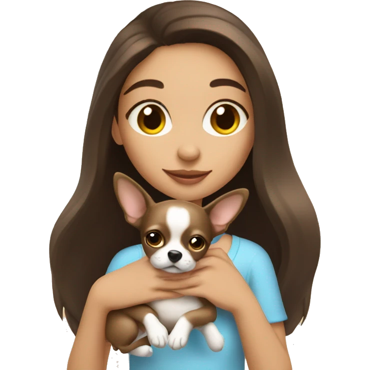 dreamy brunette girl with chihuahua dog emoji