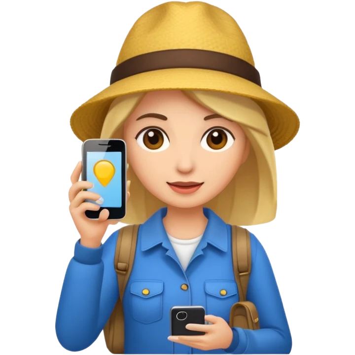 tourist woman holding phone emoji
