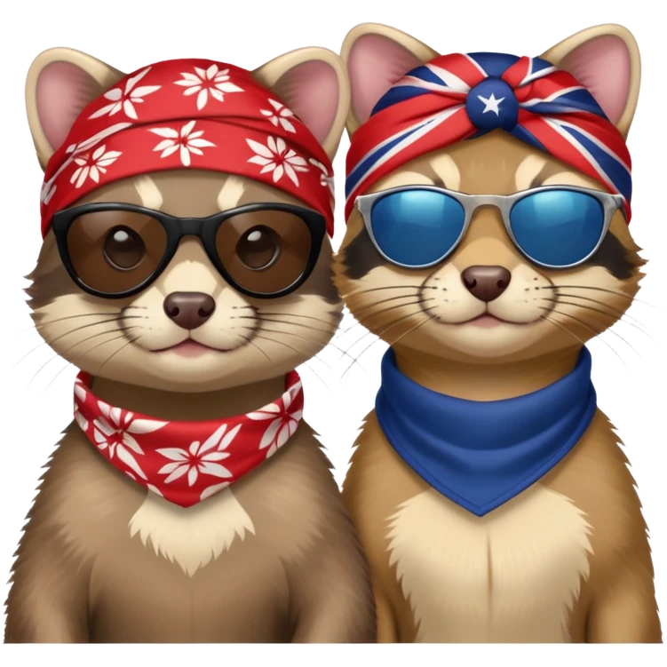 These two animals look like they run the streets — ferret and wildcat, dripped out in shades and bandanas, repping their squad These two animals look like they run the streets — ferret and wildcat, dripped out in shades and bandanas, repping their squad  emoji