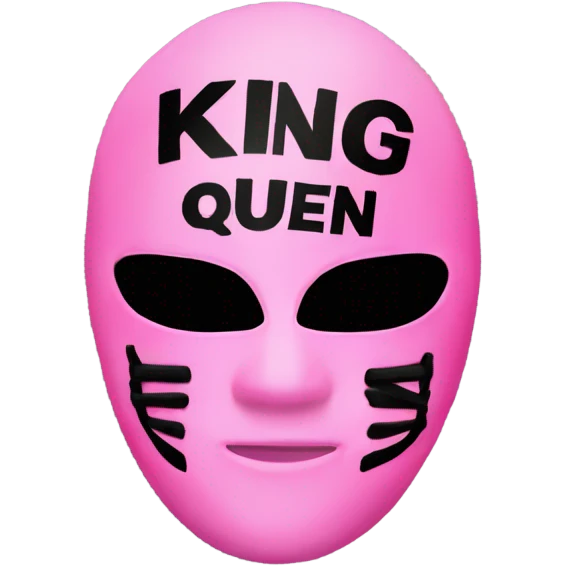 Pink and black ski mask with the words king and queen on each mask emoji