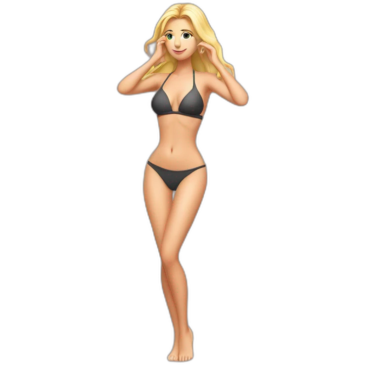 Sexy pose Soft-fit Caucasian woman bikini (hands-in-hair pose) (full body) emoji