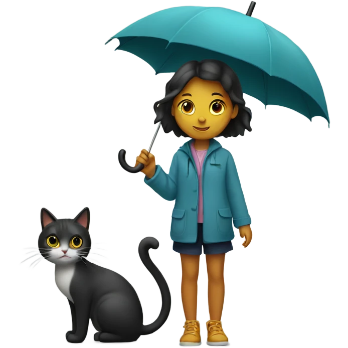 Girl with a umbrella and with cat in hands  emoji