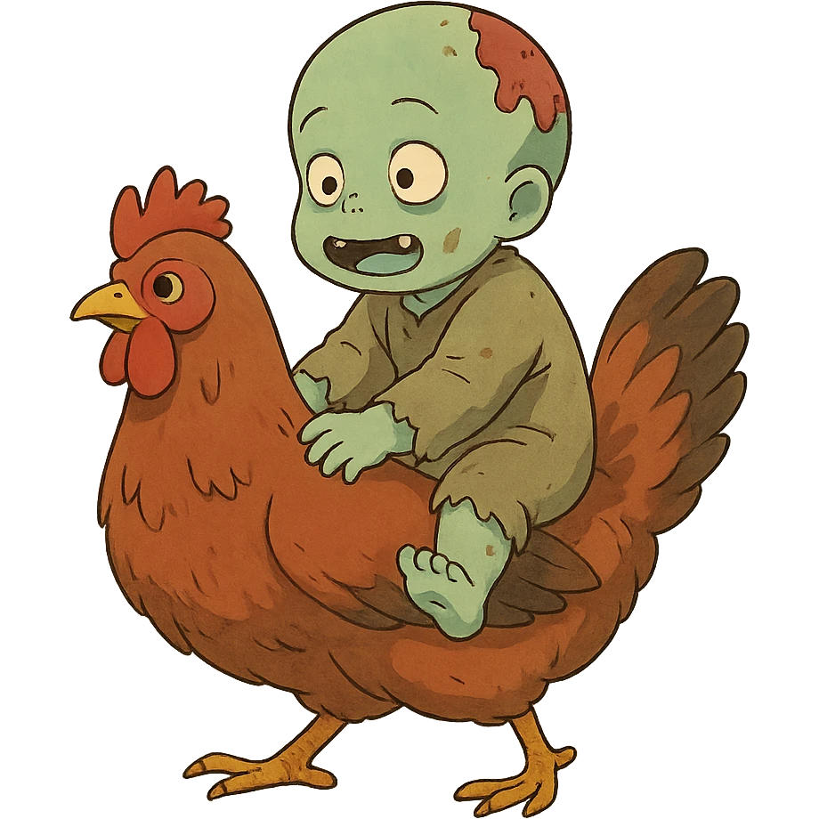 ghibli style baby zombie riding a chicken emoji