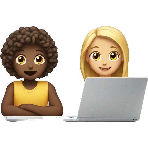Girl and boy laptop with light above head emoji