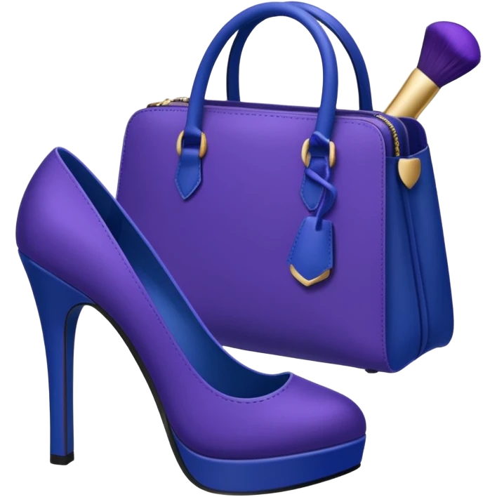 royal purple heels, cosmetics 💄 and deep blue bag emojis emoji