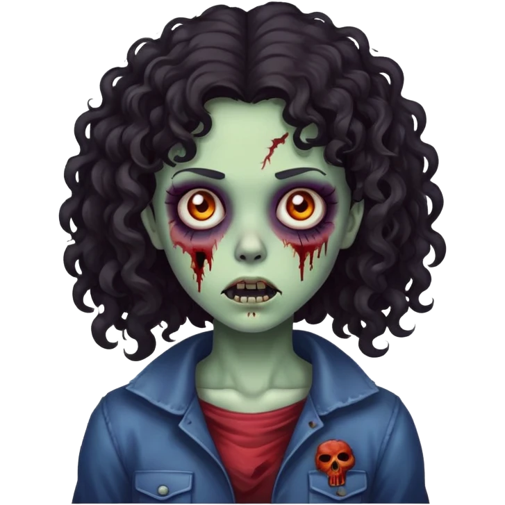 zombie girl with dark curly hair emoji