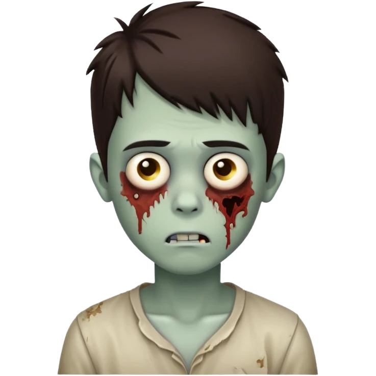 Boy zombie with dark brown hair going over forehead emoji